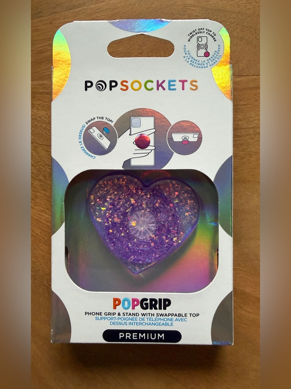 PopSocket PopGrip Heart Phone Grip in Pink/Purple Glitter